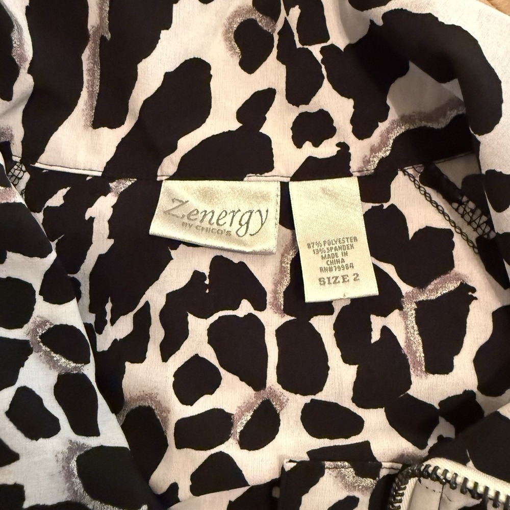 Zenergy Chico's Womens 2/ L Black Print Zip Blazer Jacket Streetwear 90's Y2K - Picture 7 of 8
